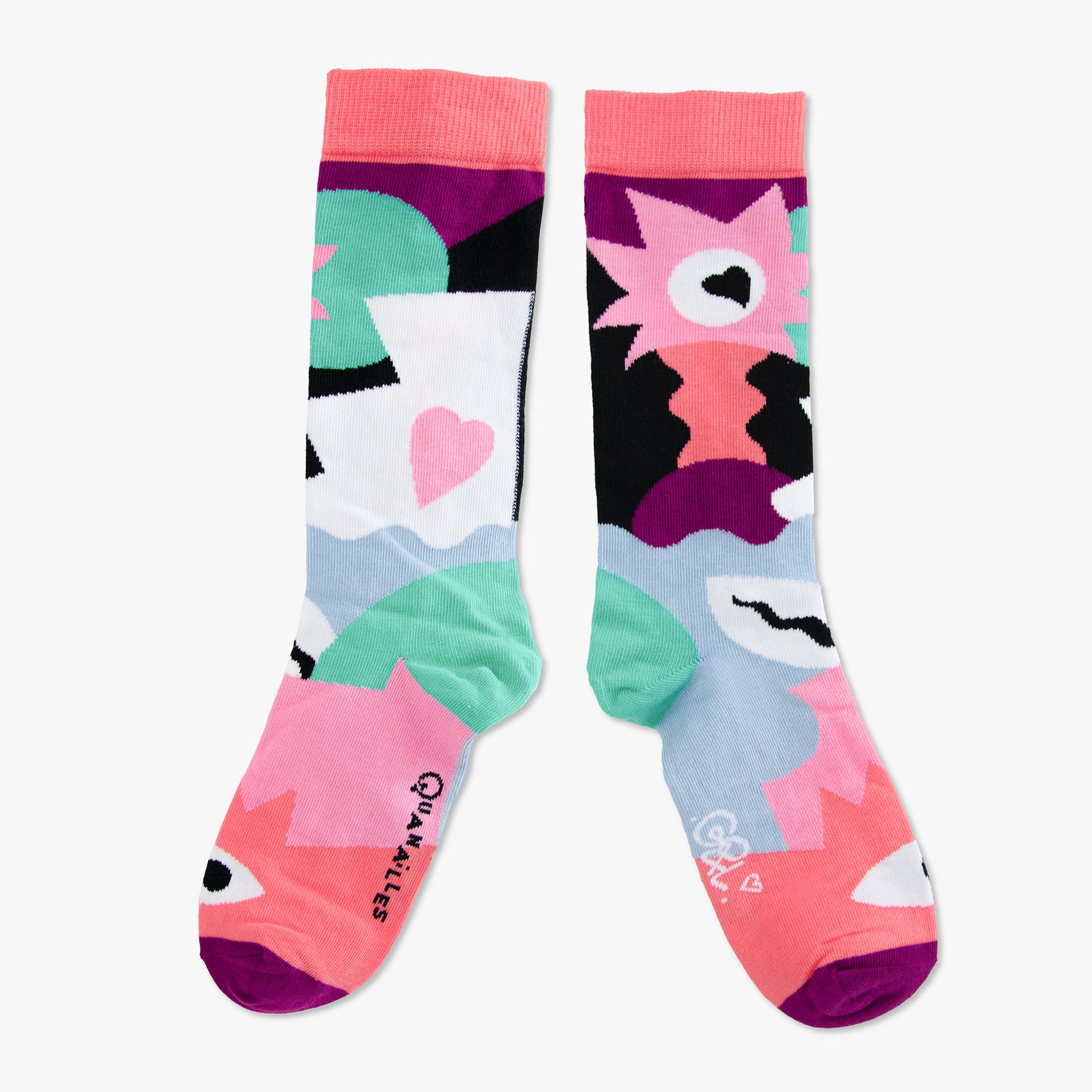 Chaussettes made in france vert abstrait amour rose noir