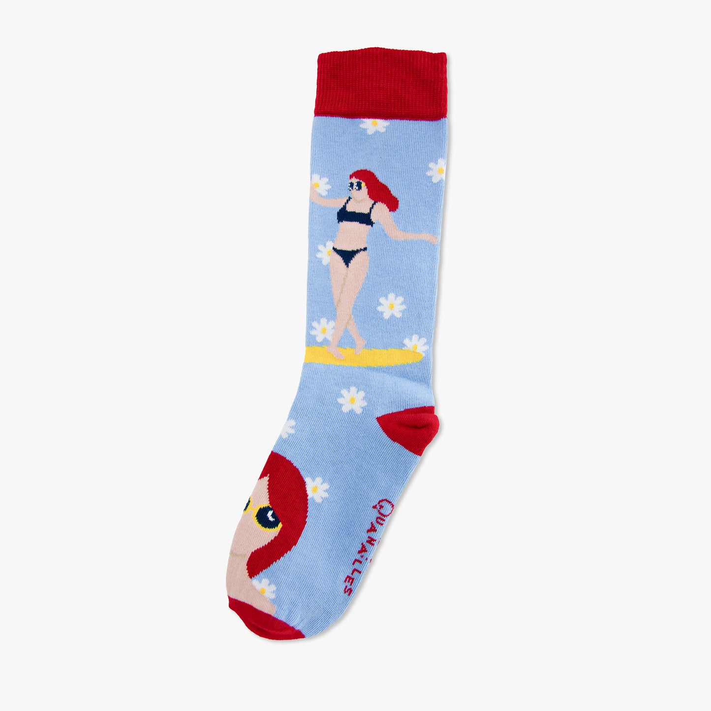 Chaussettes made in france surf femme jour bleu rouge lune